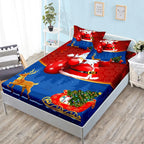 Winter Printed Fitted Sheet Santa Claus Snowflake Polyester Elastic Band Mattress Cover Pillowcase Fashion Bedding Bedroom Decor
