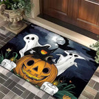 1pc Halloween Rug Lovely Cat Ghost Pumpkin 3D Print Non-slip Rug Entrance Mat Home Living Room Bedroom Ornament Halloween Decor