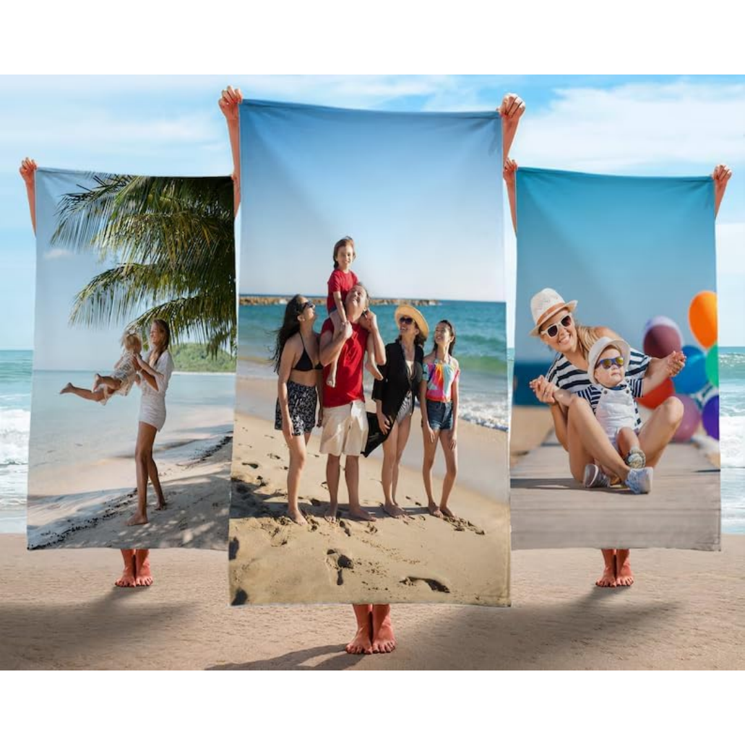 Custom Photo Beach Towels Soft Microfiber Lightweight Polyester Towel Anti-Sand for Family Friends Party Quick-Drying Bath Towel Birthday Gift